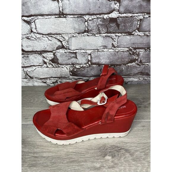 Bournazos Athens Red Suede Leather Ankle Strap Wedge Sandals Women Sz 39EU/8.5US - Picture 13 of 16